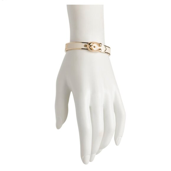 COACH Buckle Bangle Bracelet SIGNATURE C Gold Plated & Chalk Enamel Hinged - Picture 8 of 8